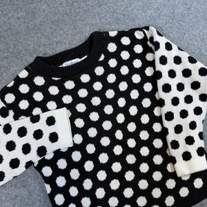 Northeast Knitting Mills Sweater Kids 5-6 Black Polka Dot Cotton Knit Made USA